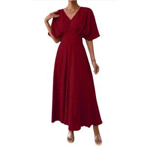 Floerns Womens V-Neck Solid Burgundy Maxi Dress Size M